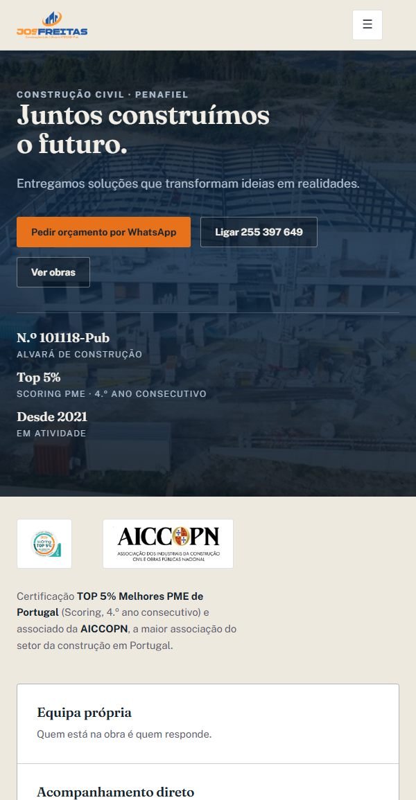 Site Josfreitas Construções em telemóvel